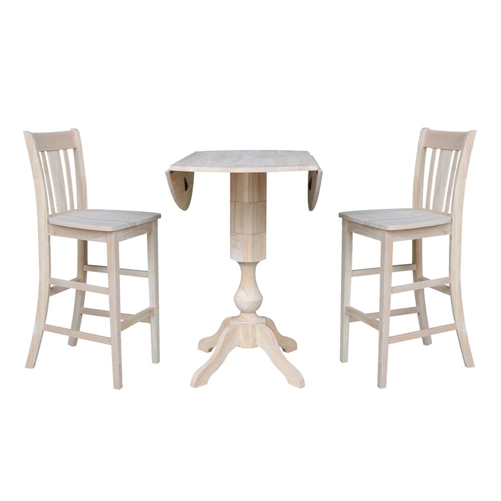 42" Round Pedestal Bar Height Table with Two Bar Height Stools, Unfinished, Ready to finish. Picture 3