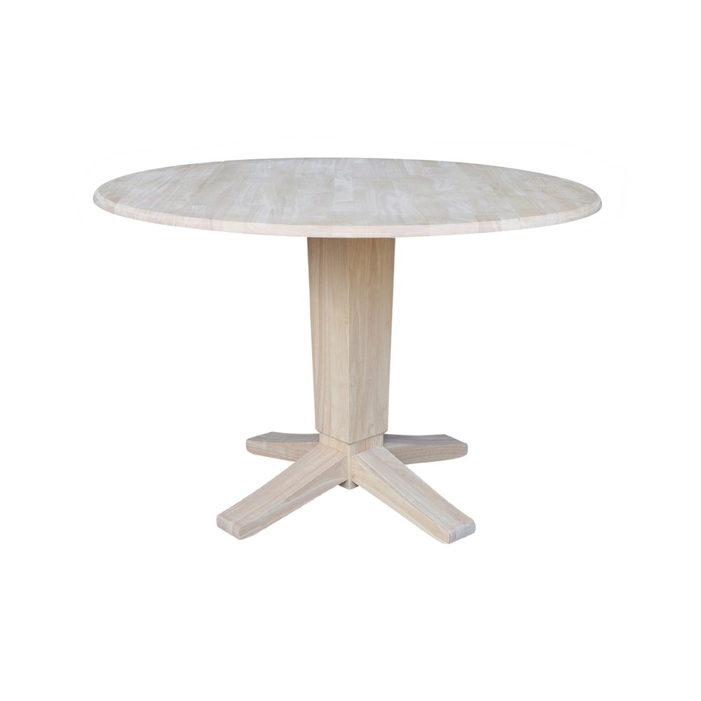 42 in Round Dual Drop Leaf Pedestal Dining Table in Unfinished. Picture 9