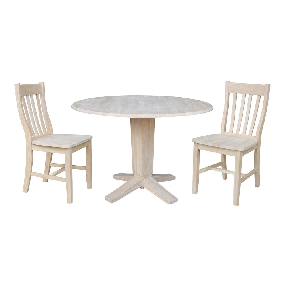42 in Pedestal Table with 2 Dining Chairs in Unfinished - 3 Piece Set. Picture 5