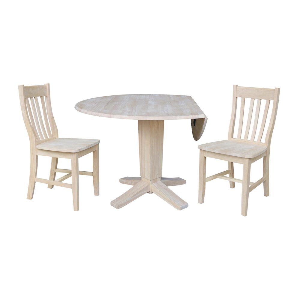 42 in Pedestal Table with 2 Dining Chairs in Unfinished - 3 Piece Set. Picture 3