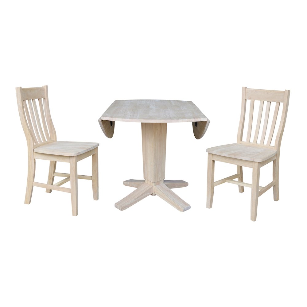 42 in Pedestal Table with 2 Dining Chairs in Unfinished - 3 Piece Set. Picture 4