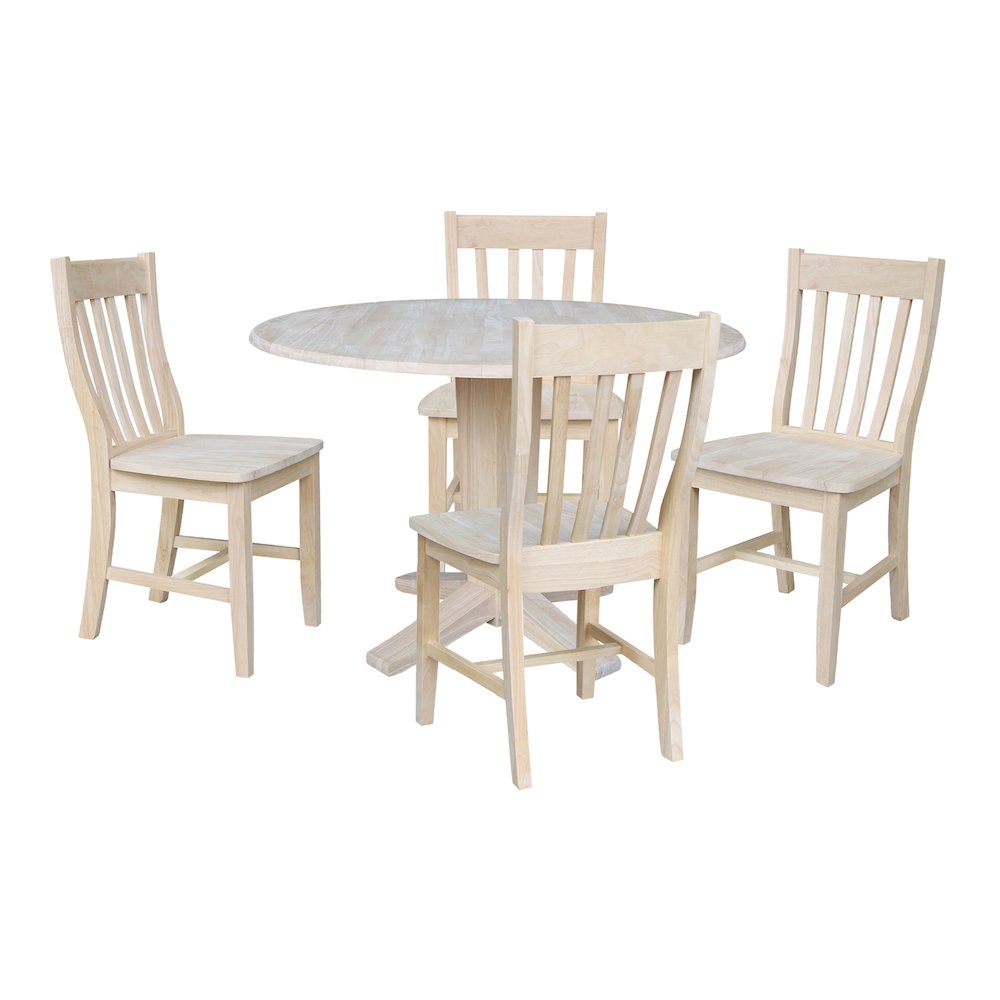 42 in Pedestal Table with 4 Dining Chairs in Unfinished - 5 Piece Set. Picture 4