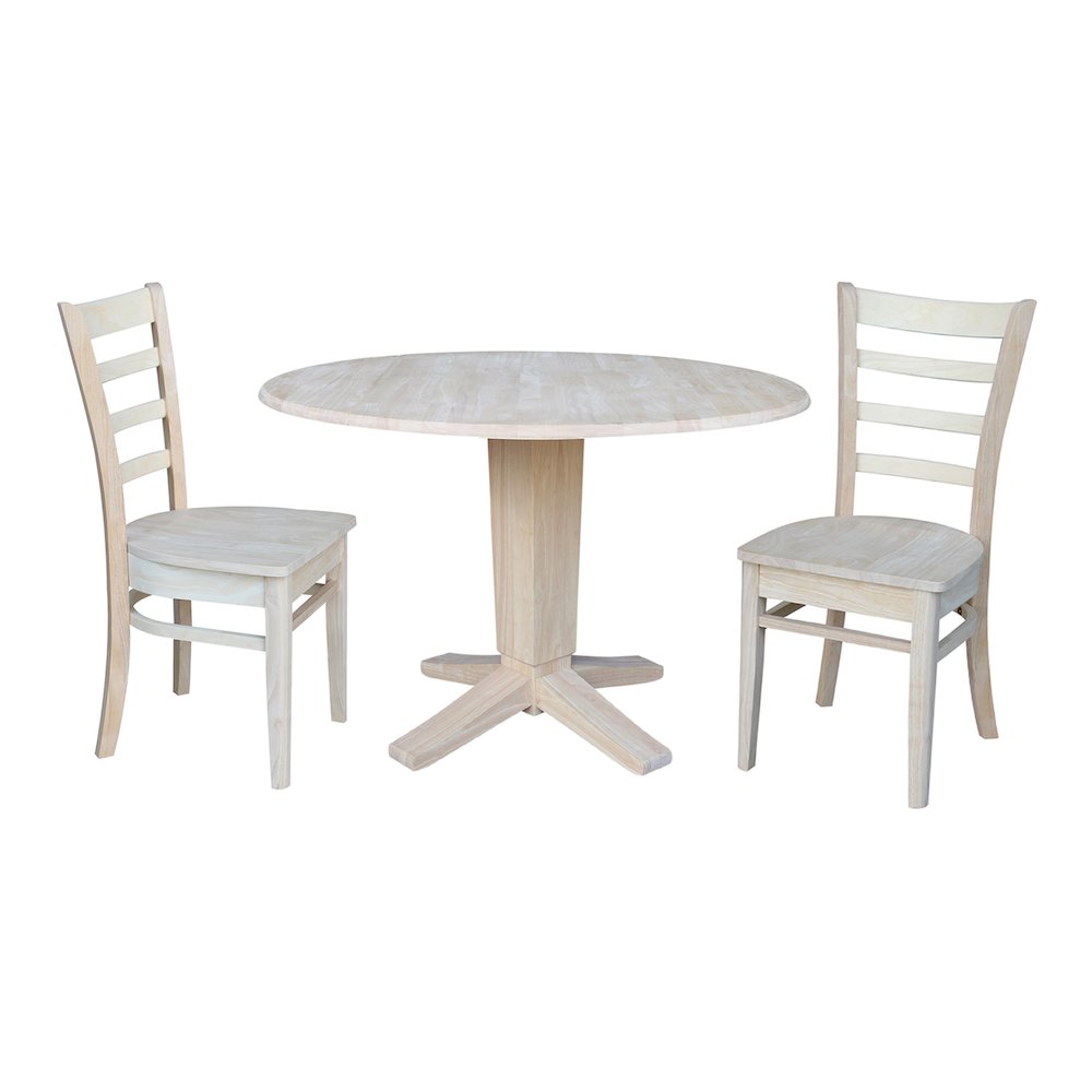 42 in Pedestal Table with 2 Dining Chairs in Unfinished - 3 Piece Set. Picture 5