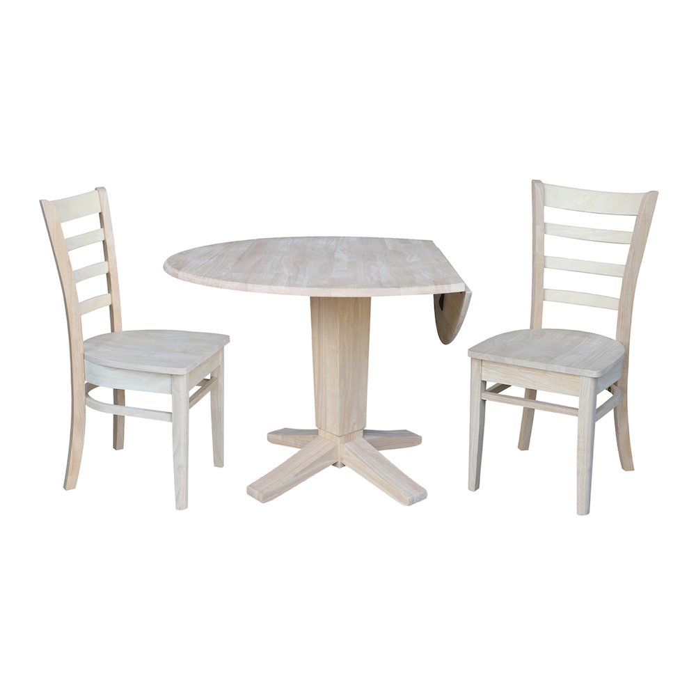 42 in Pedestal Table with 2 Dining Chairs in Unfinished - 3 Piece Set. Picture 3