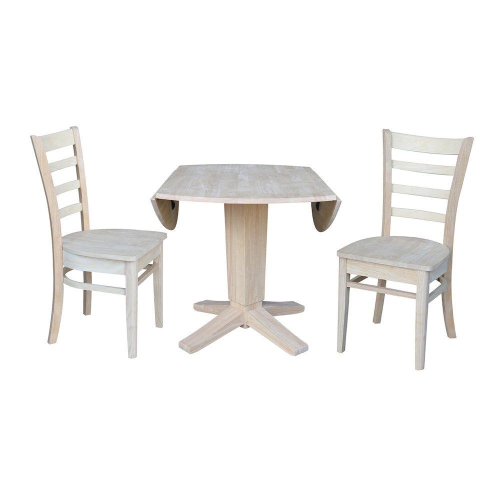 42 in Pedestal Table with 2 Dining Chairs in Unfinished - 3 Piece Set. Picture 4