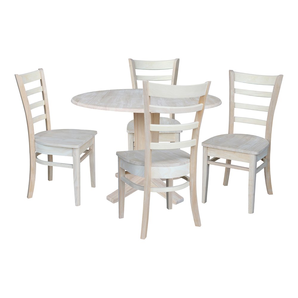 42 in Pedestal Table with 4 Dining Chairs in Unfinished - 5 Piece Set. Picture 4