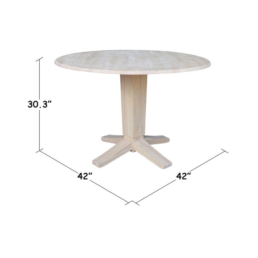 42 in Round Dual Drop Leaf Pedestal Dining Table in Unfinished. Picture 1
