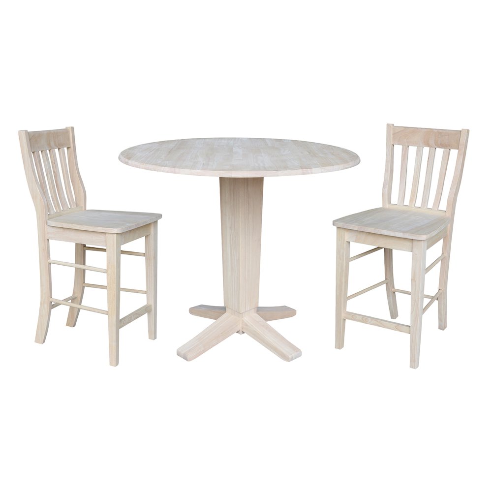 42 in Counter Height Dining Table with 2 Stools in Unfinished - 3 Piece Set. Picture 5