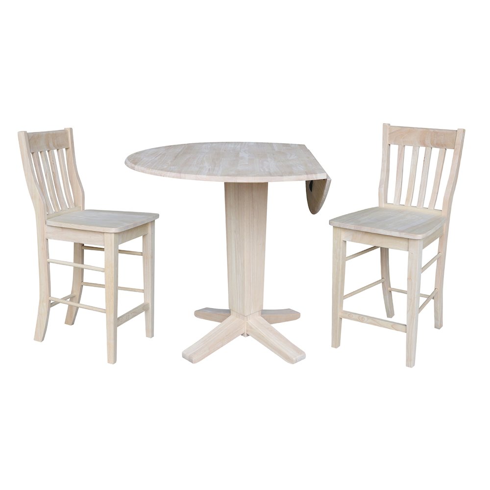 42 in Counter Height Dining Table with 2 Stools in Unfinished - 3 Piece Set. Picture 3