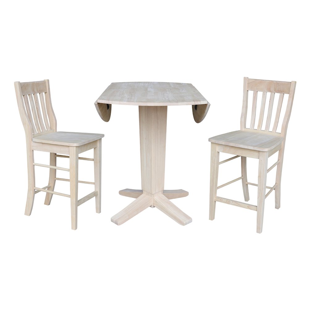 42 in Counter Height Dining Table with 2 Stools in Unfinished - 3 Piece Set. Picture 4
