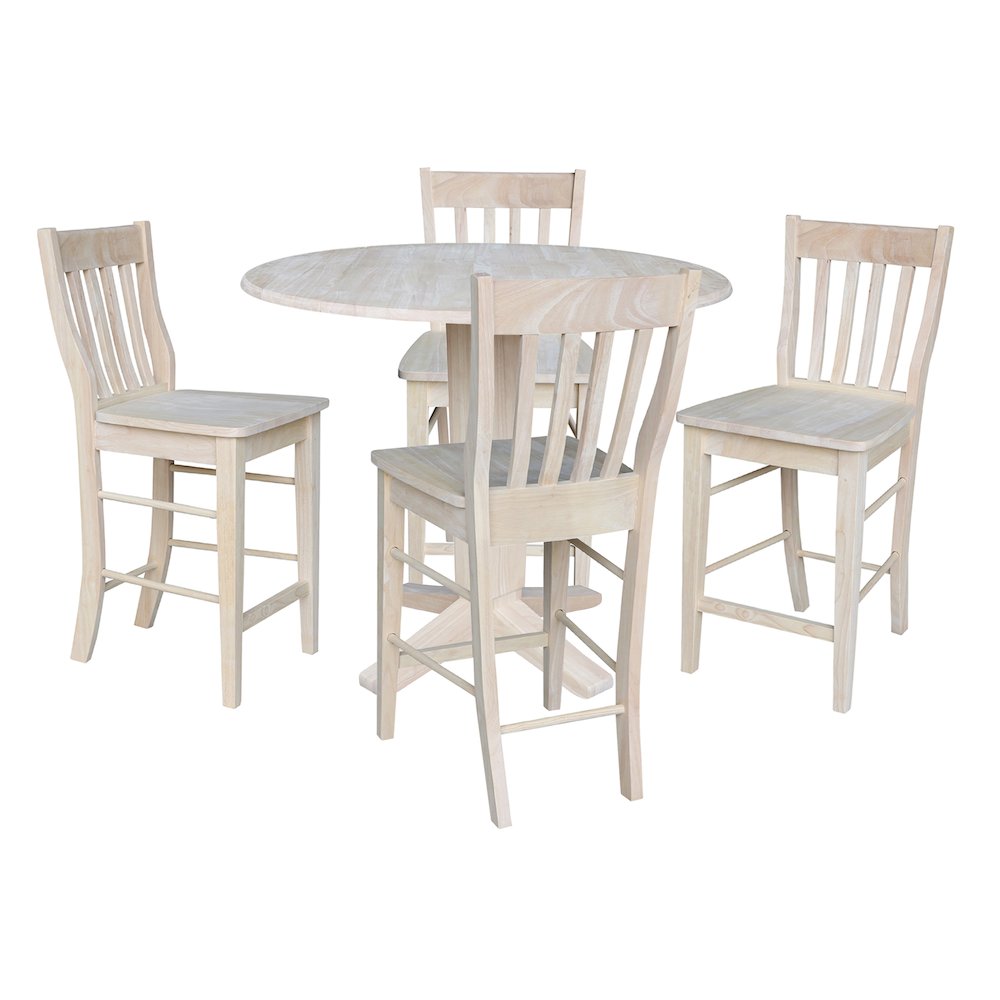 42 in Counter Height Dining Table with 4 Stools in Unfinished - 5 Piece Set. Picture 4
