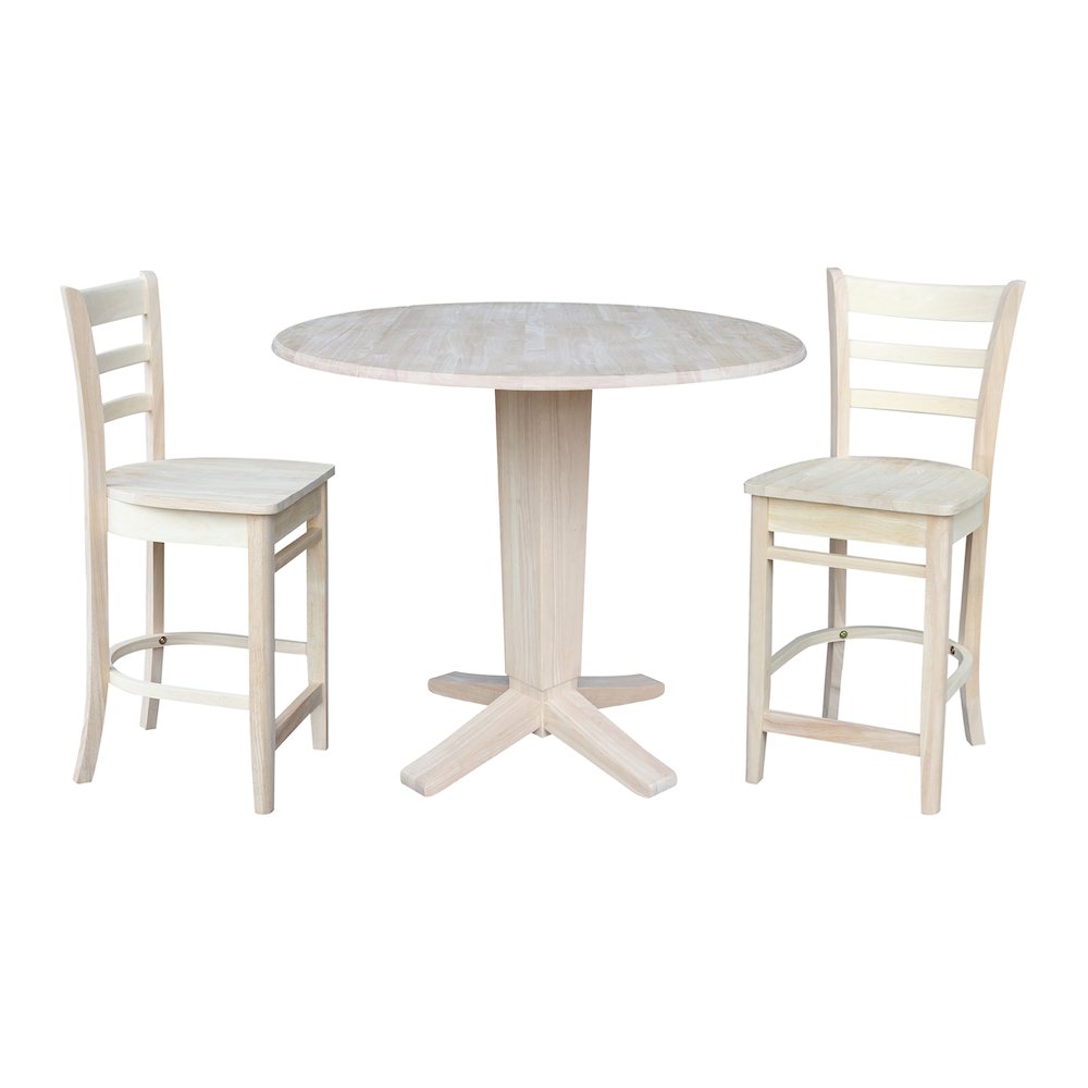 42 in Counter Height Dining Table with 2 Stools in Unfinished - 3 Piece Set. Picture 5