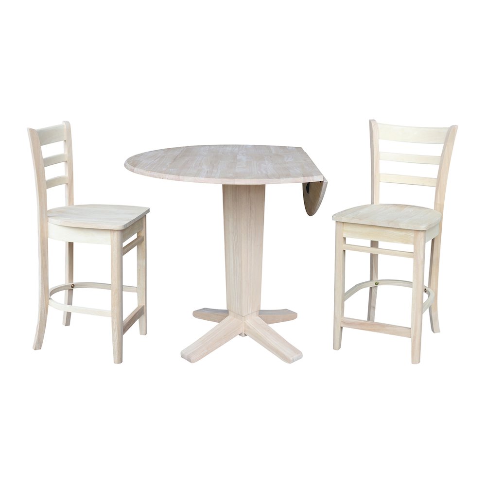 42 in Counter Height Dining Table with 2 Stools in Unfinished - 3 Piece Set. Picture 3