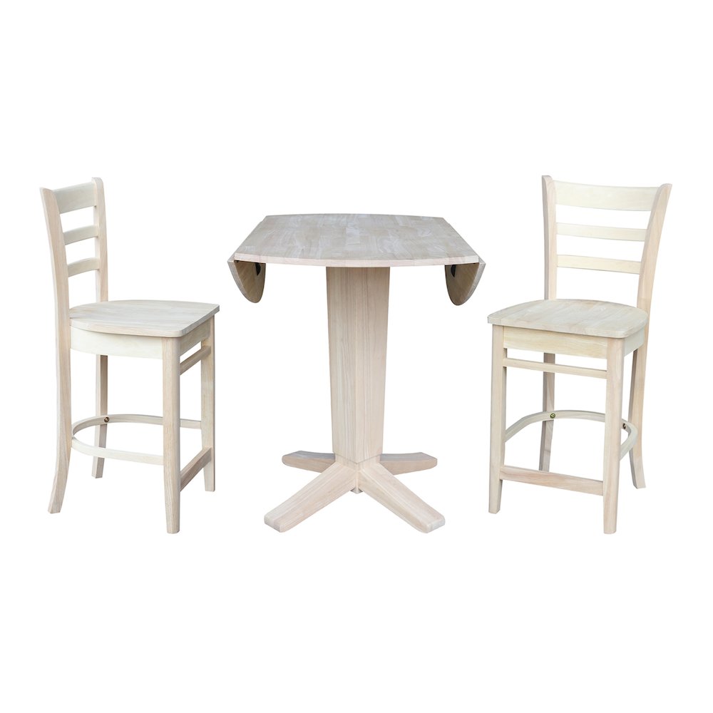 42 in Counter Height Dining Table with 2 Stools in Unfinished - 3 Piece Set. Picture 4