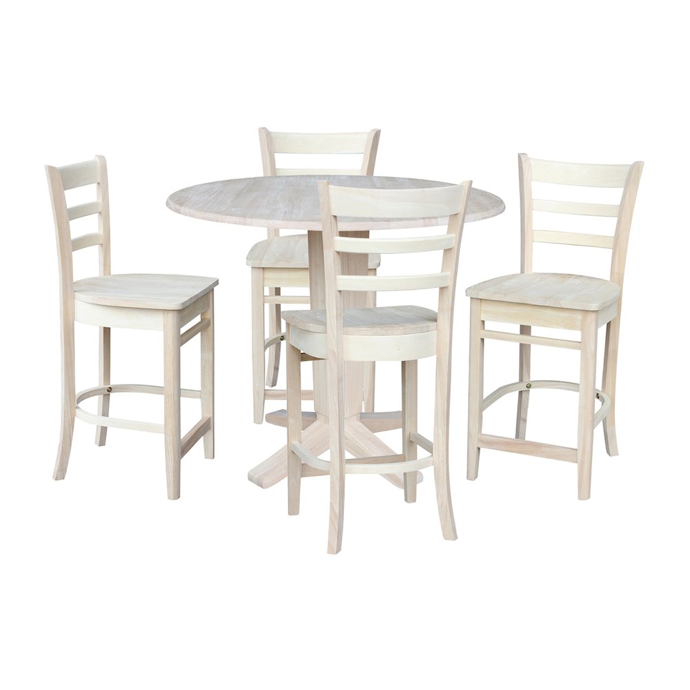 42 in Counter Height Dining Table with 4 Stools in Unfinished - 5 Piece Set. Picture 4