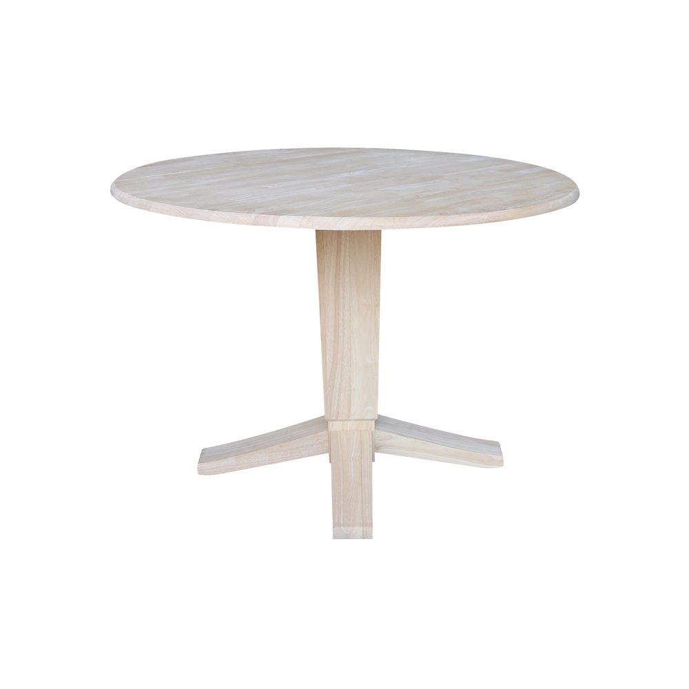 42 in Round Dual Drop Leaf Pedestal Dining Table in Unfinished. Picture 4