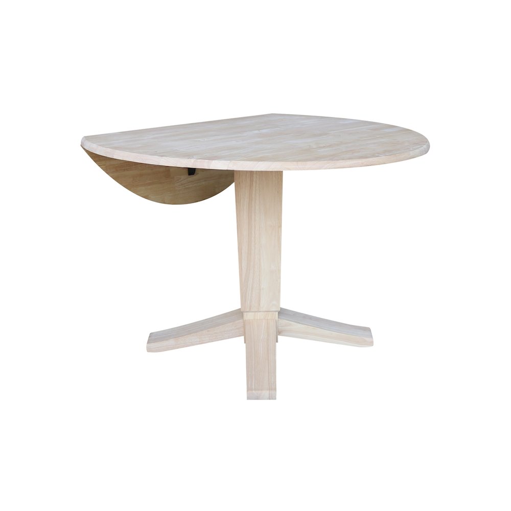 42 in Round Dual Drop Leaf Pedestal Dining Table in Unfinished. Picture 2