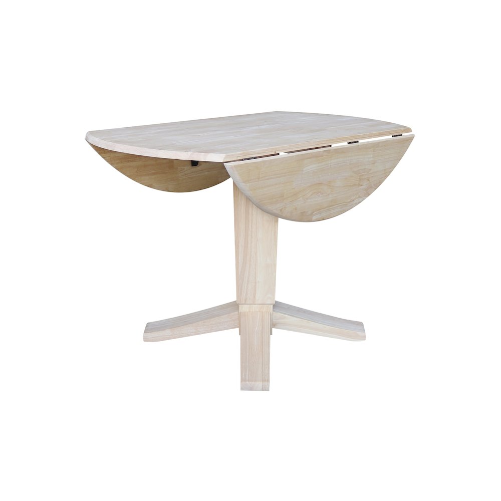42 in Round Dual Drop Leaf Pedestal Dining Table in Unfinished. Picture 3