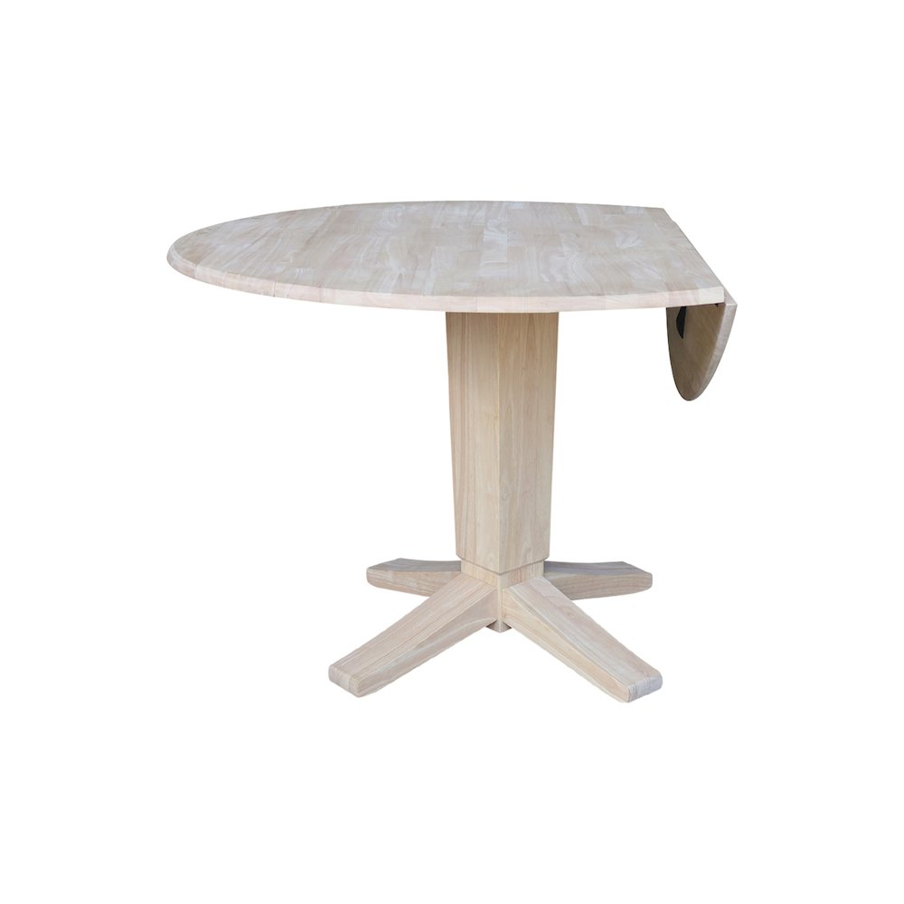 42 in Round Dual Drop Leaf Pedestal Dining Table in Unfinished. Picture 6