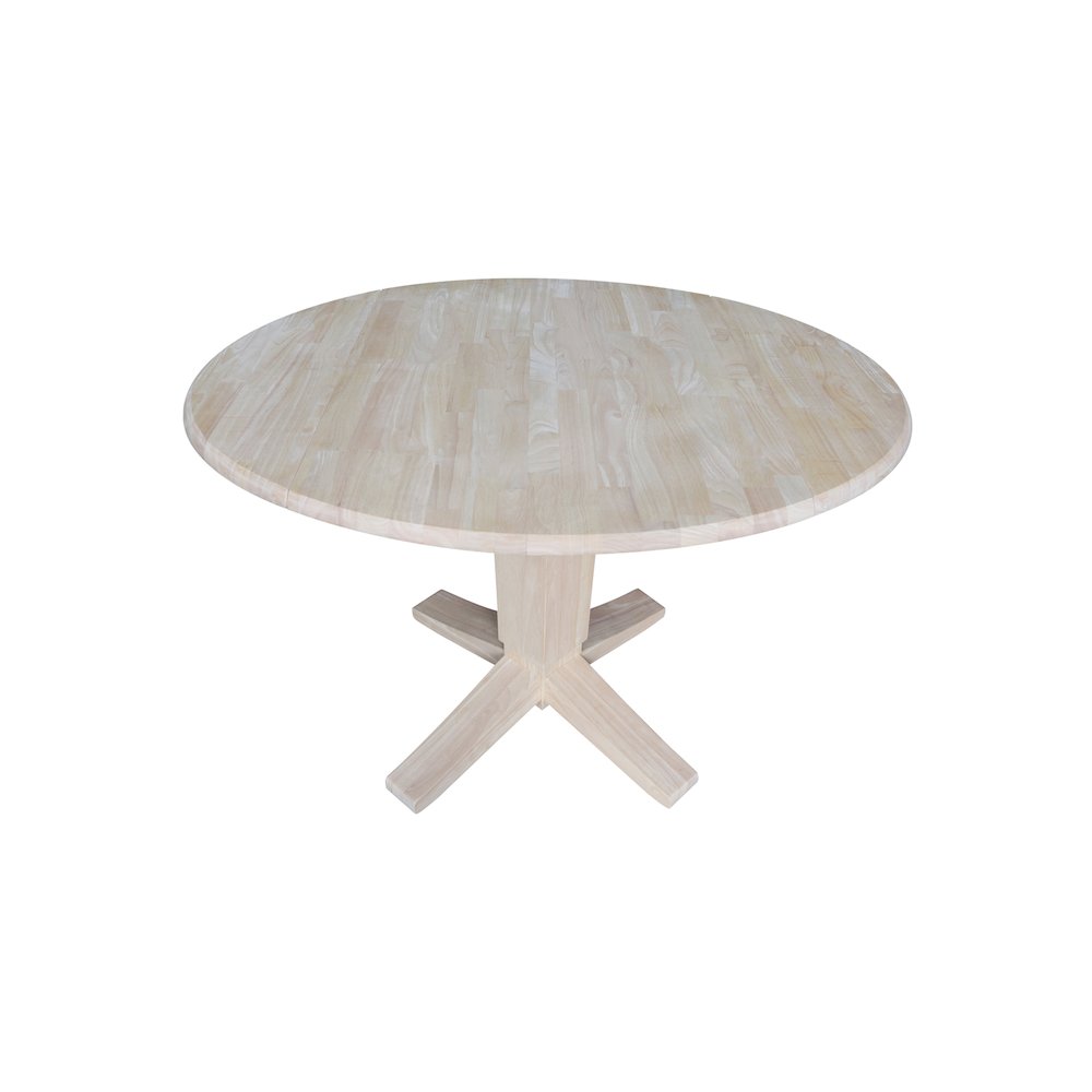 42 in Round Dual Drop Leaf Pedestal Dining Table in Unfinished. Picture 8