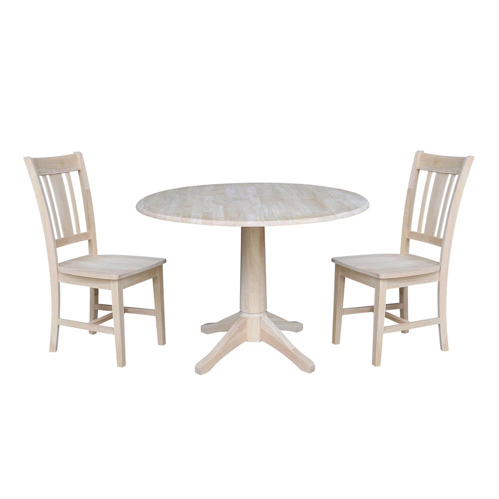 42" Round Top Pedestal Table with Two Chairs, Unfinished, Ready to finish. Picture 1