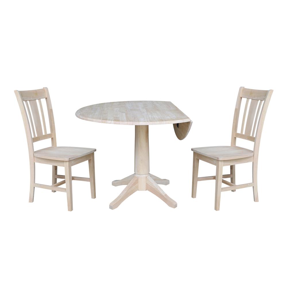 42" Round Top Pedestal Table with Two Chairs, Unfinished, Ready to finish. Picture 2
