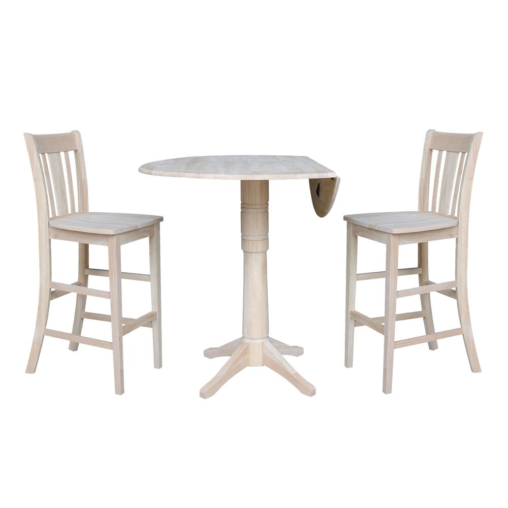 42" Round Pedestal Bar Height Table with Two Bar Height Stools, Unfinished, Ready to finish. Picture 2