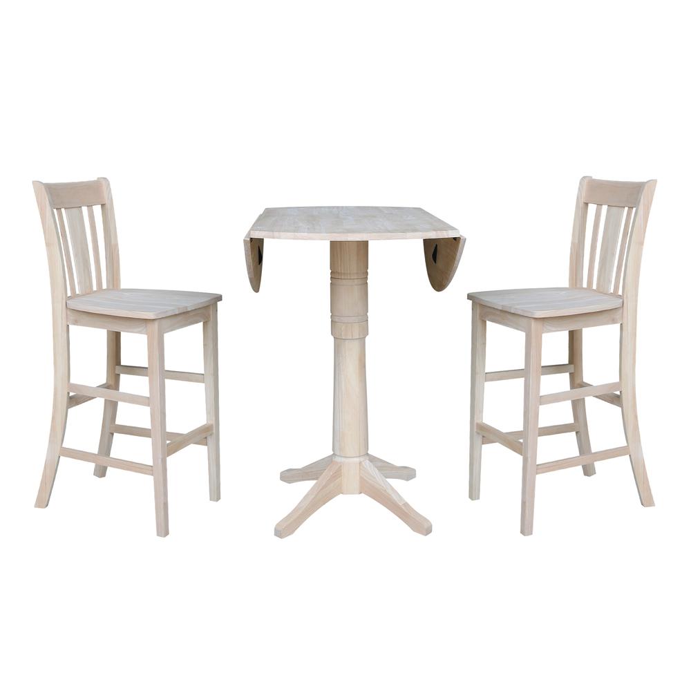42" Round Pedestal Bar Height Table with Two Bar Height Stools, Unfinished, Ready to finish. Picture 3