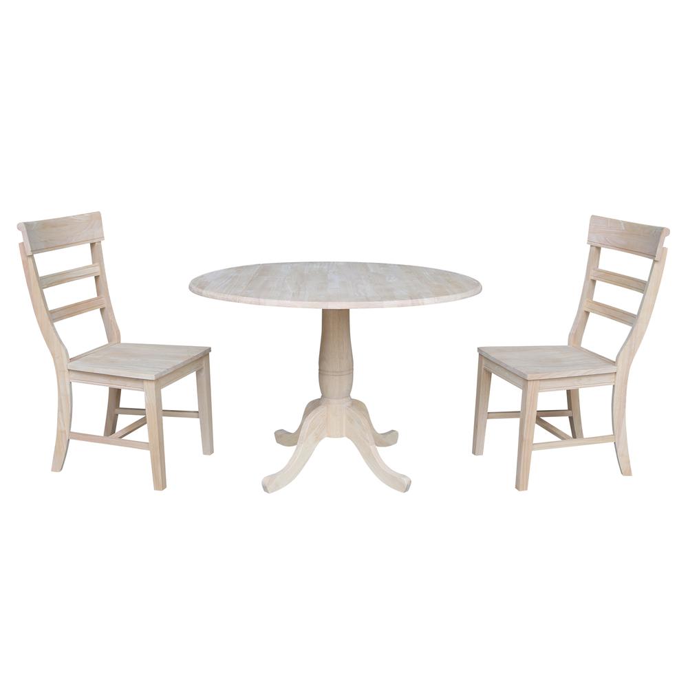 42" Round Top Pedestal Table with Two Chairs, Unfinished, Ready to finish. Picture 1
