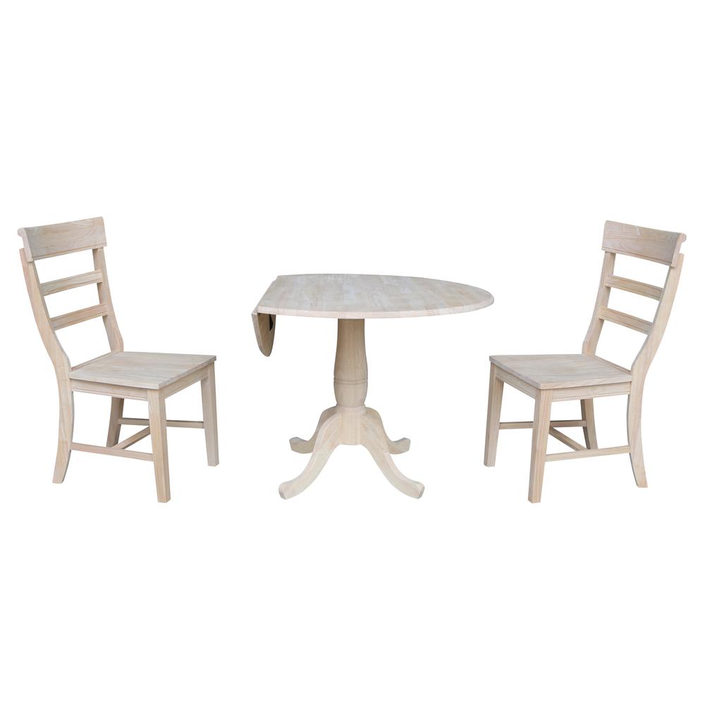 42" Round Top Pedestal Table with Two Chairs, Unfinished, Ready to finish. Picture 2