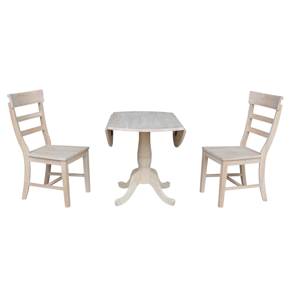 42" Round Top Pedestal Table with Two Chairs, Unfinished, Ready to finish. Picture 3