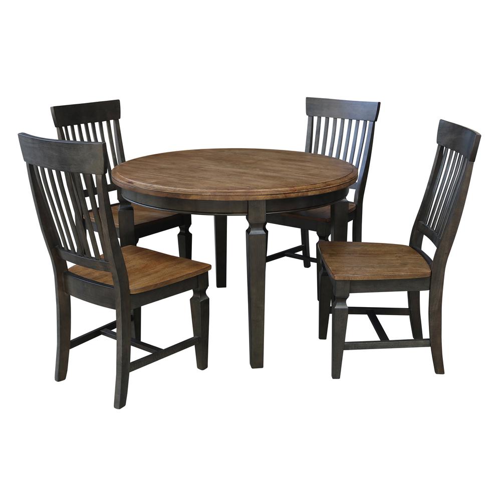 44 in. Round Top Dining Table with 4 Chairs in Hickory/Washed Coal. Picture 1