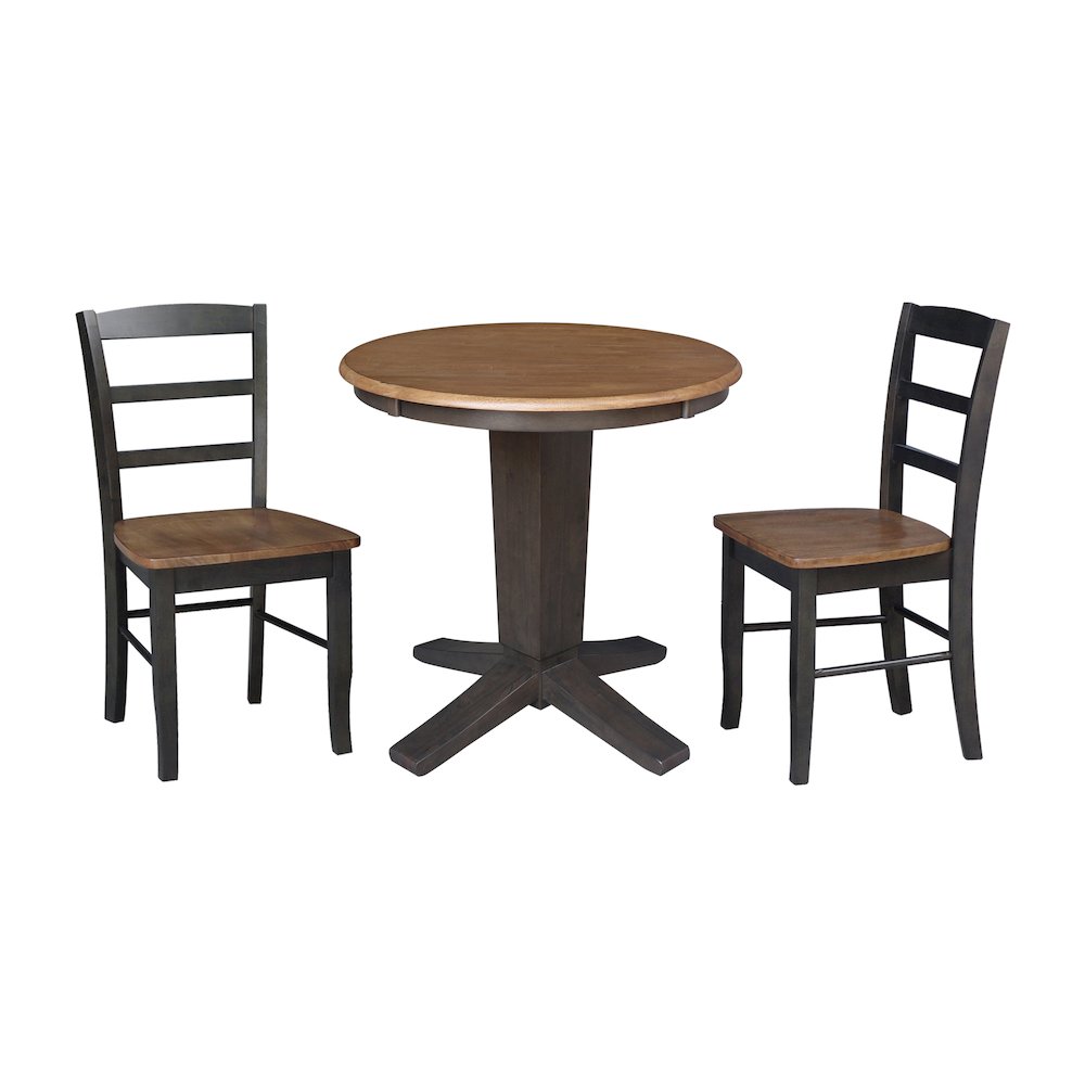30 in Round Top Pedestal Dining Table with 2 Dining Chairs - 3 Piece Set. Picture 4