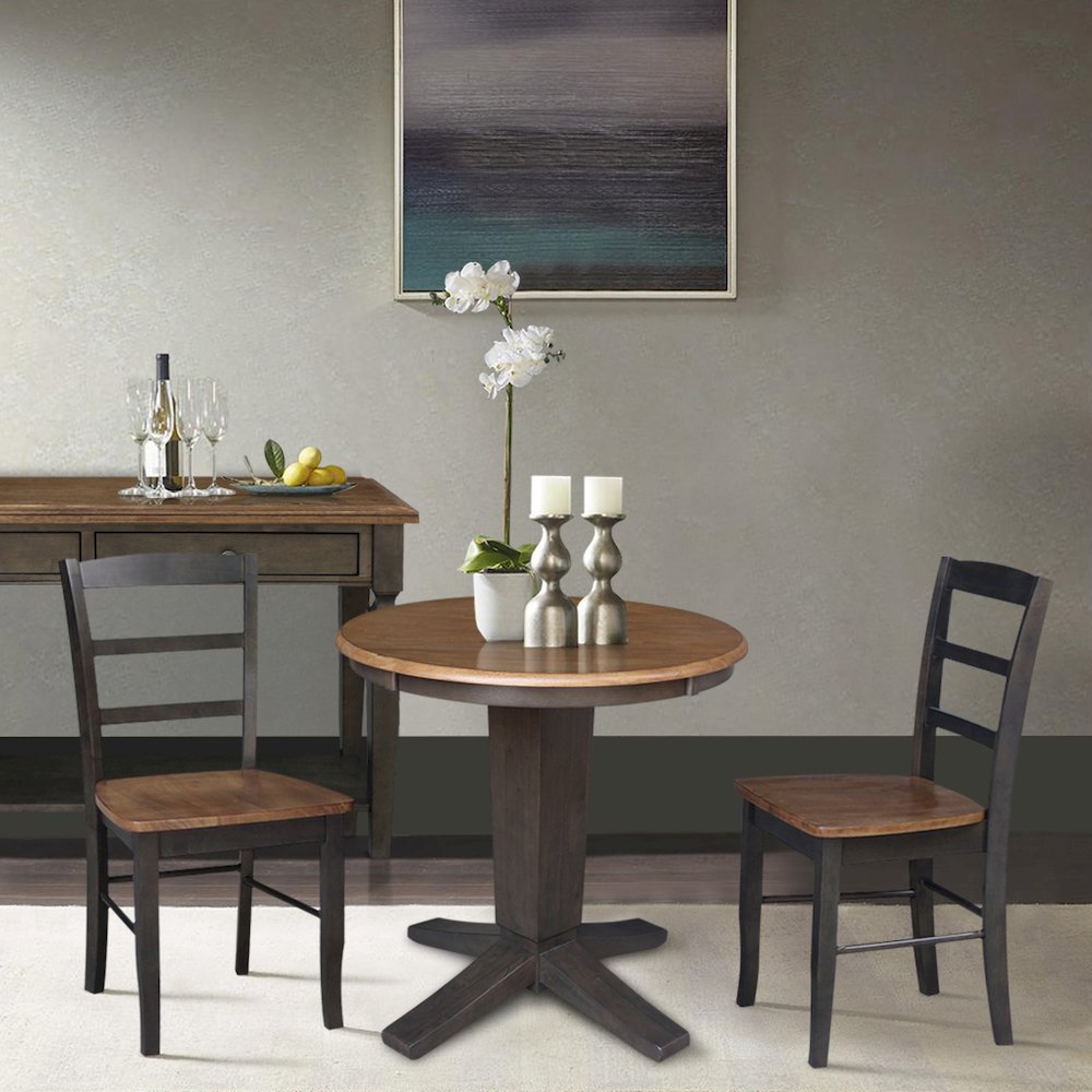 30 in Round Top Pedestal Dining Table with 2 Dining Chairs - 3 Piece Set. Picture 2