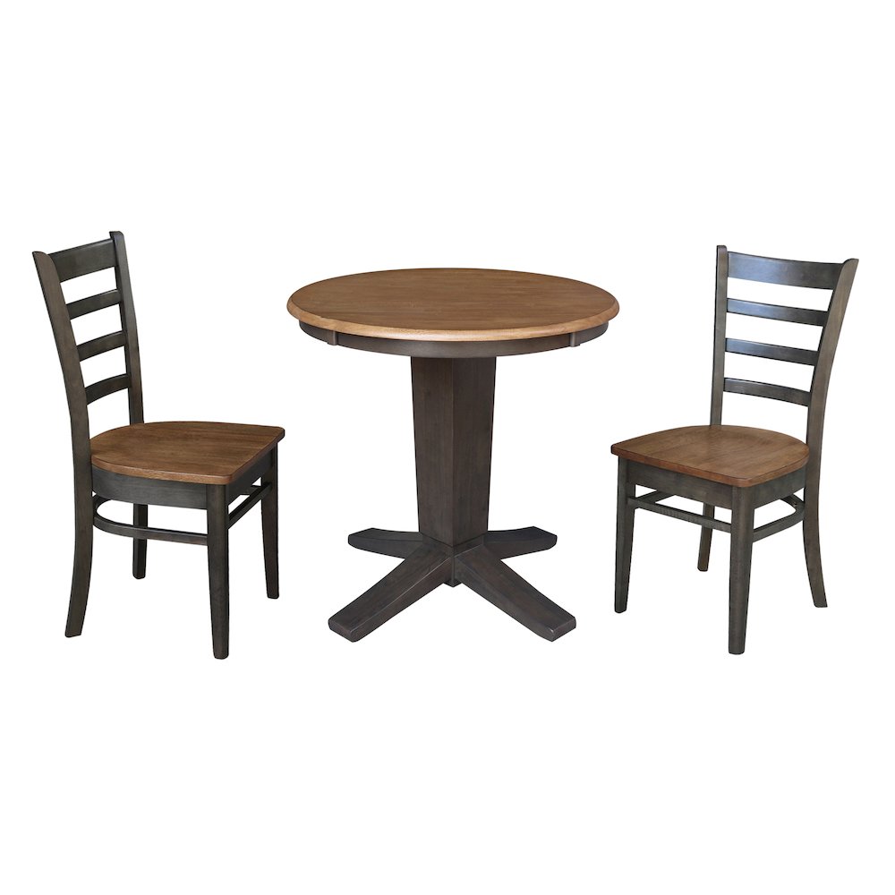 30 in Round Top Pedestal Dining Table with 2 Dining Chairs - 3 Piece Set. Picture 4