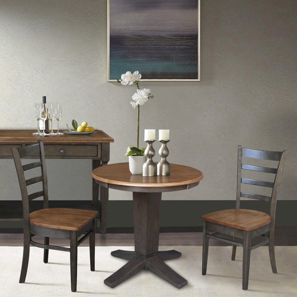30 in Round Top Pedestal Dining Table with 2 Dining Chairs - 3 Piece Set. Picture 2