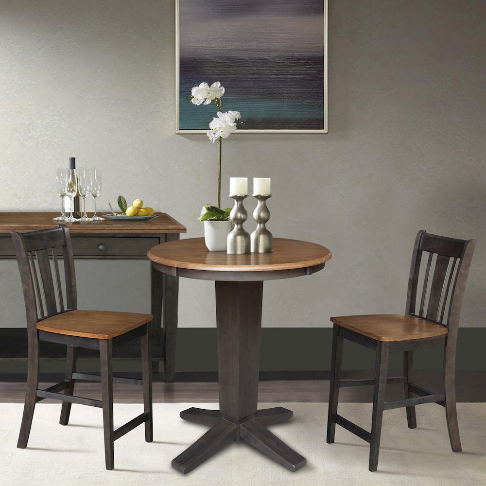30 in Round Top Counter Height Dining Table with 2 Stools - 3 Piece Set. Picture 2