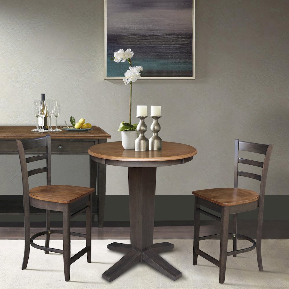 30 in Round Top Counter Height Dining Table with 2 Stools - 3 Piece Set. Picture 2