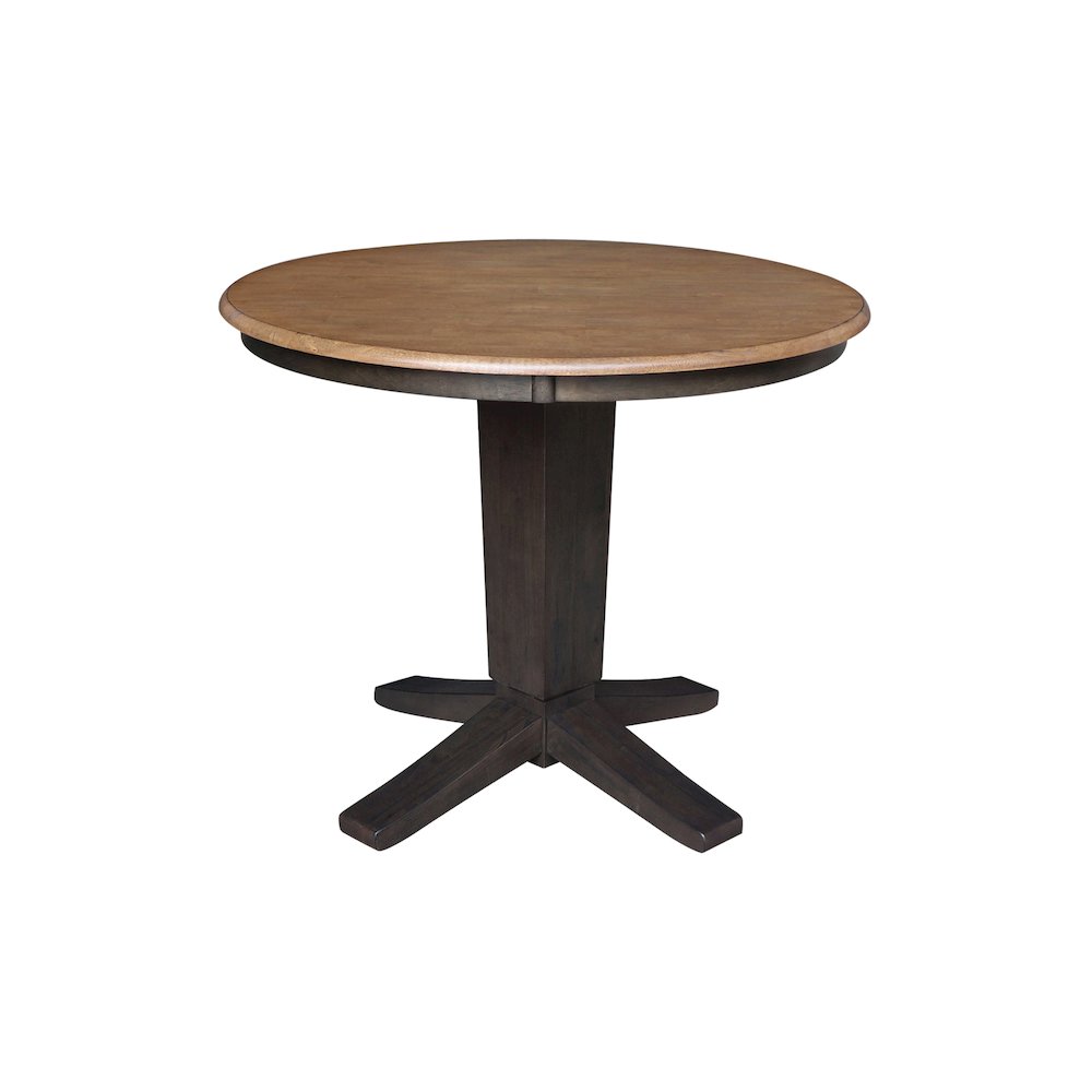 36 in Round Top Pedestal Dining Table in Hickory/Washed Coal. Picture 1