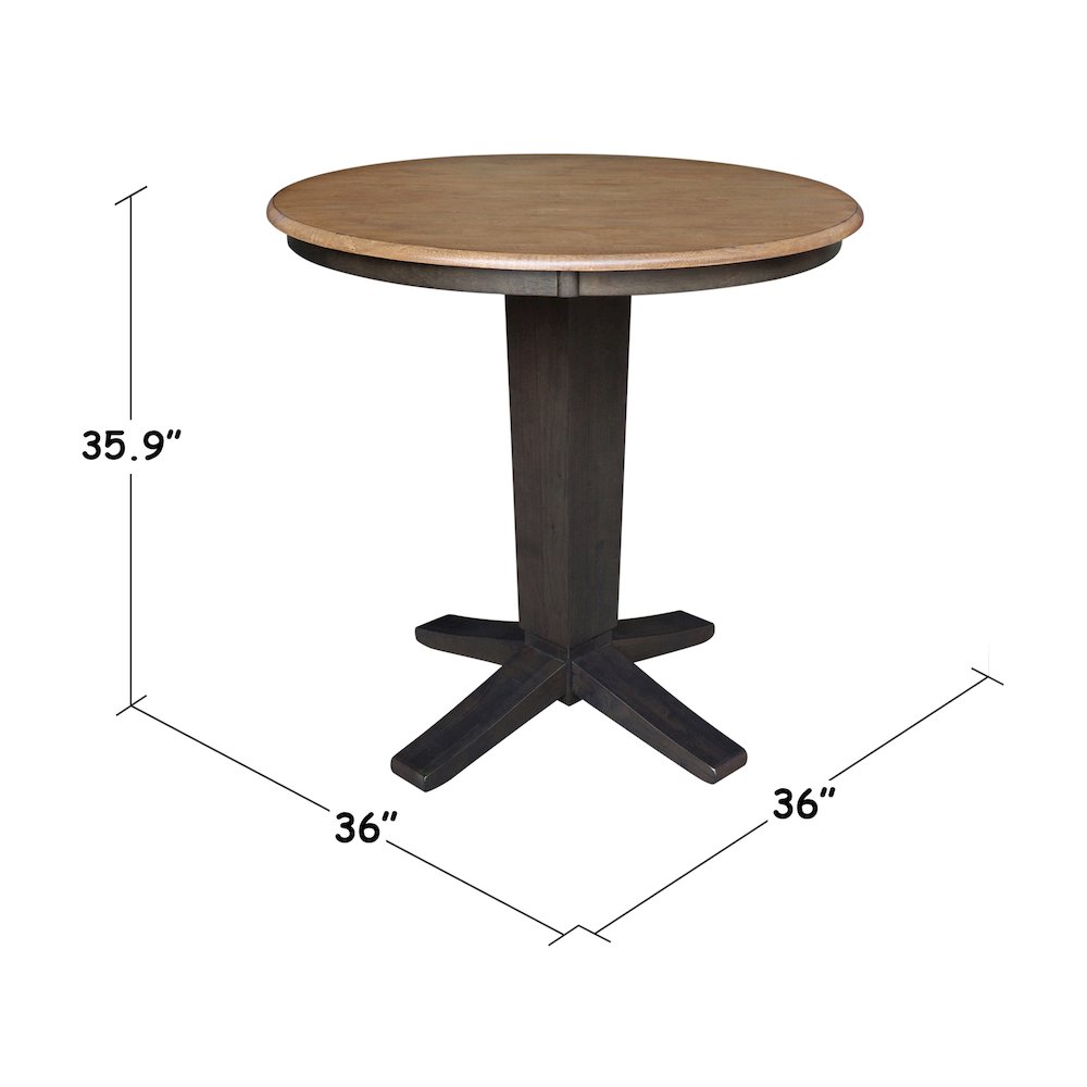 36 in Round Top Counter Height Pedestal Dining Table in Hickory/Washed Coal. Picture 2