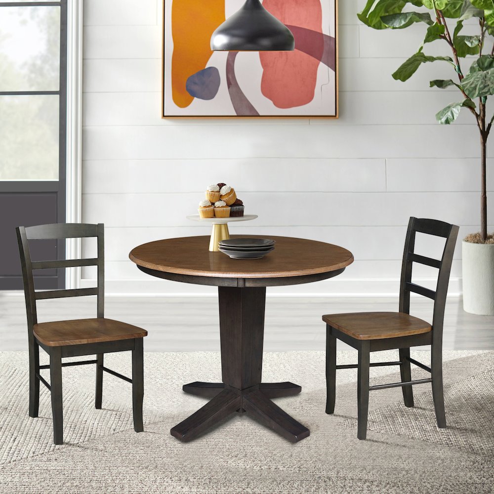36 in Round Top Pedestal Dining Table with 2 Dining Chairs - 3 Piece Set. Picture 2