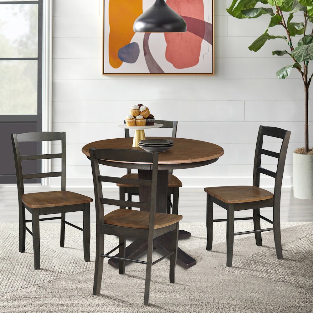 36 in Round Top Pedestal Dining Table with 4 Dining Chairs - 5 Piece Set. Picture 2