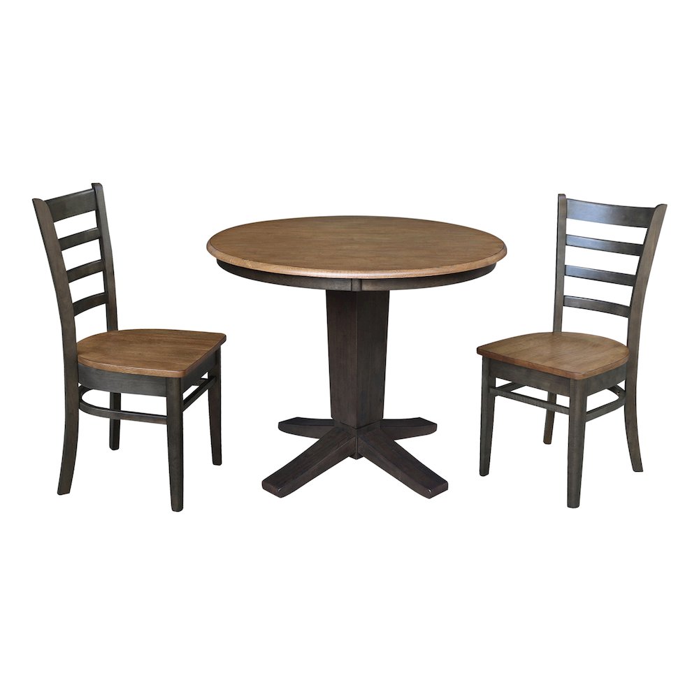 36 in Round Top Pedestal Dining Table with 2 Dining Chairs - 3 Piece Set. Picture 4