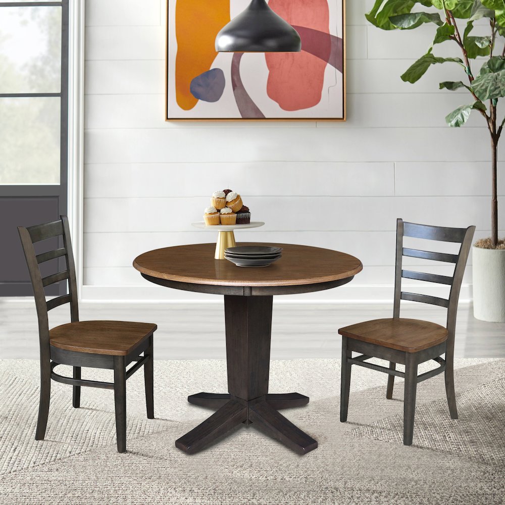 36 in Round Top Pedestal Dining Table with 2 Dining Chairs - 3 Piece Set. Picture 2