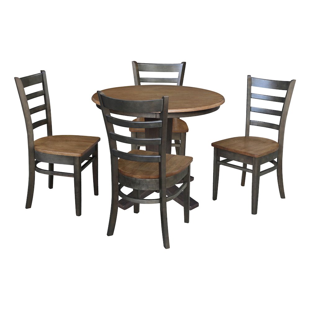 36 in Round Top Pedestal Dining Table with 4 Dining Chairs - 5 Piece Set. Picture 4