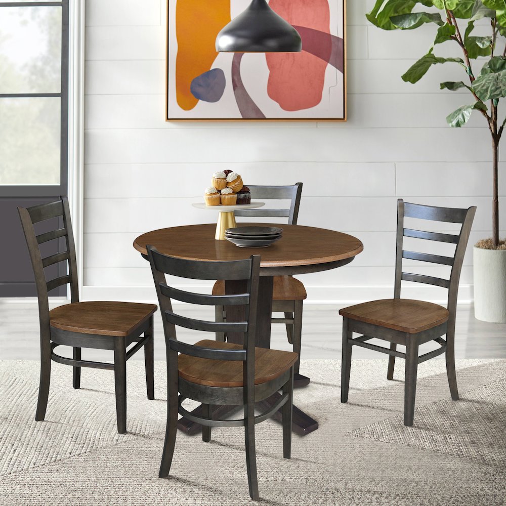 36 in Round Top Pedestal Dining Table with 4 Dining Chairs - 5 Piece Set. Picture 2