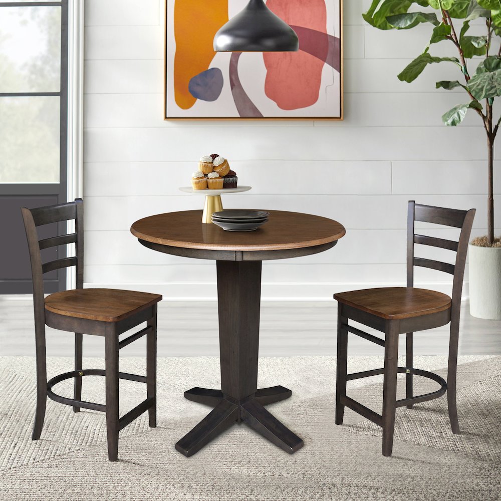 36 in Round Top Counter Height Dining Table with 2 Stools - 3 Piece Set. Picture 2