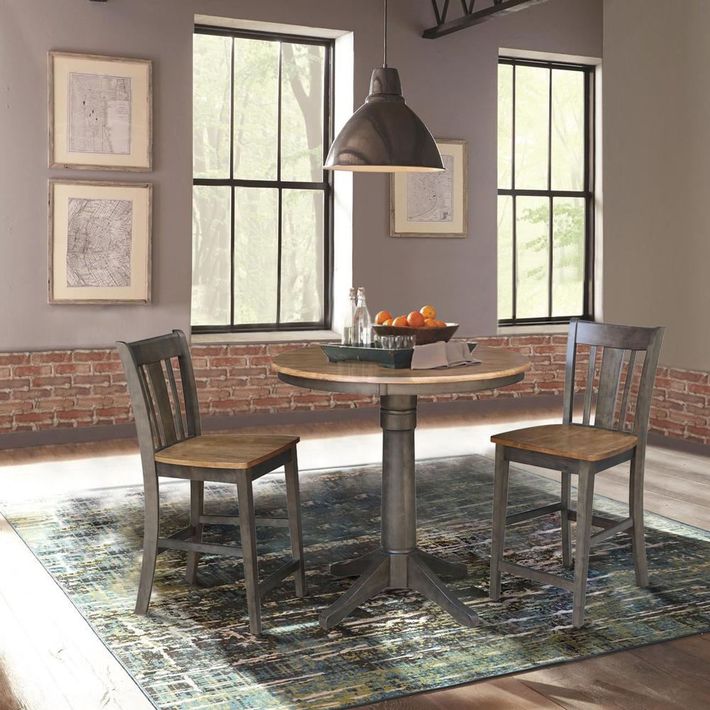 36" Round Pedestal Gathering Height Table With 2 San Remo Counter Height Stools. Picture 4