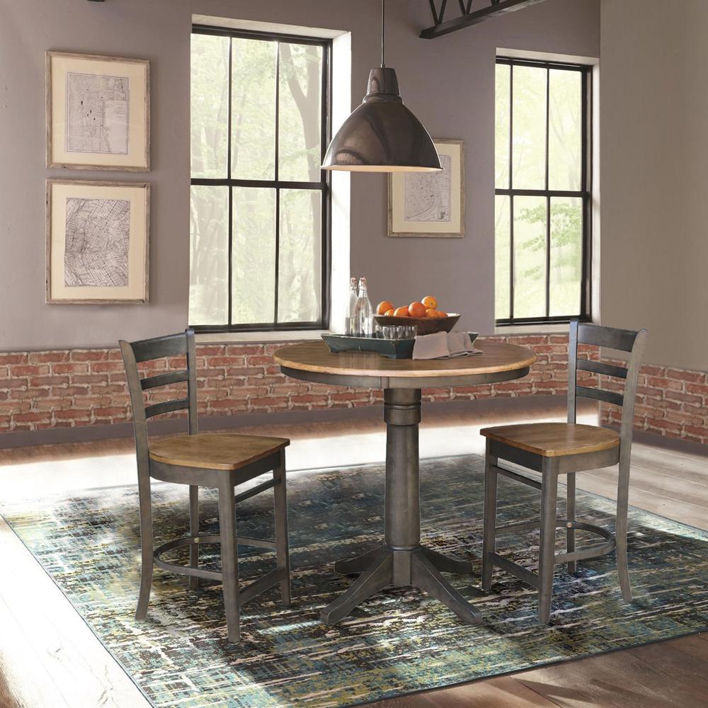 36" Round Pedestal Gathering Height Table With 2 Emily Counter Height Stools. Picture 4