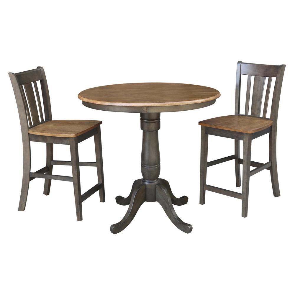 36" Round Pedestal Gathering Height Table With 2 San Remo Counter Height Stools. Picture 1